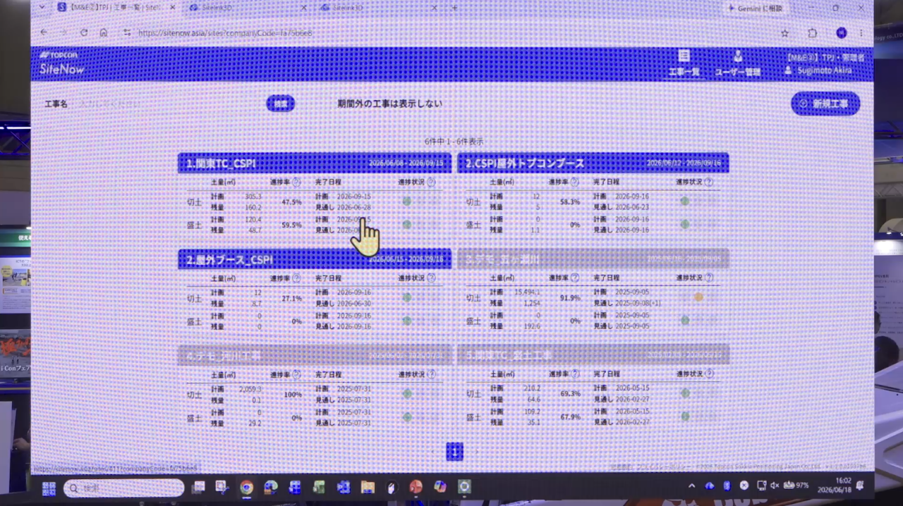 SiteNowを活用し、複数現場の進捗・点群・映像を一画面に集約