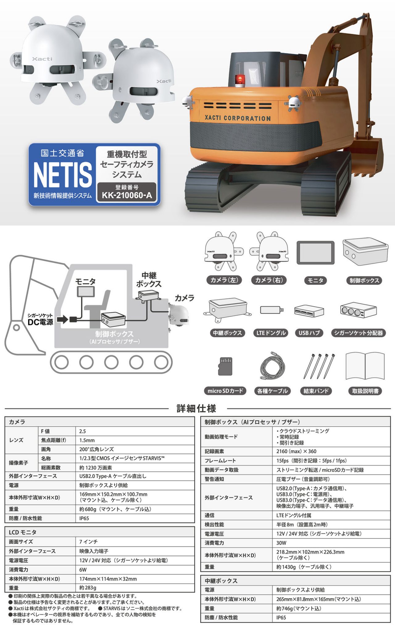重機取付型セーフティカメラシステム【ドボレコ®JK】SX-DB200スペック表